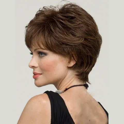 Women Short Curly Pixie Cut Synthetic Wig Natural Layered Side Bangs High Temperature Fiber Hairpiece For Daily Party