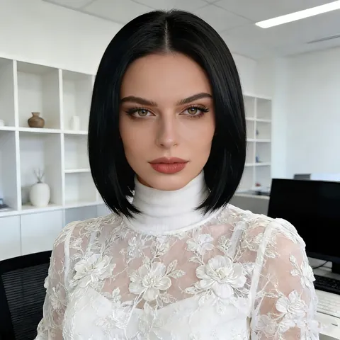 Women Short Straight Bob Wig Middle Part Heat-resistant Fiber Synthetic Hair Natural Black Brown Daily Wear Cosplay Party Wig