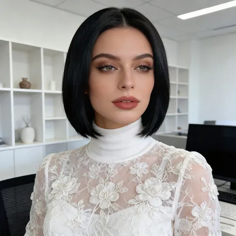 Women Short Straight Bob Wig Middle Part Heat-resistant Fiber Synthetic Hair Natural Black Brown Daily Wear Cosplay Party Wig