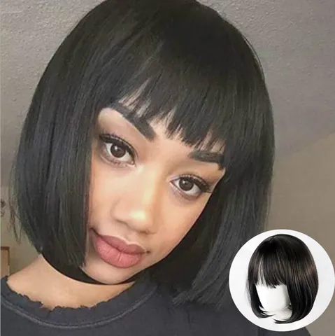 Peluca Bob Corta Para Mujer Con Flequillo Recto Cabello Sintético Resistente Al Calor Corte Bob Liso Peluca De Moda Diaria