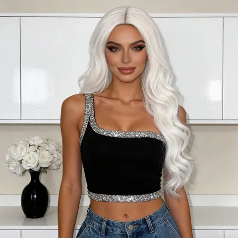 Women Middle Part Long Wavy Synthetic Wig High Temperature Silk Platinum White Red Black Brown Large Wave Hair Wig