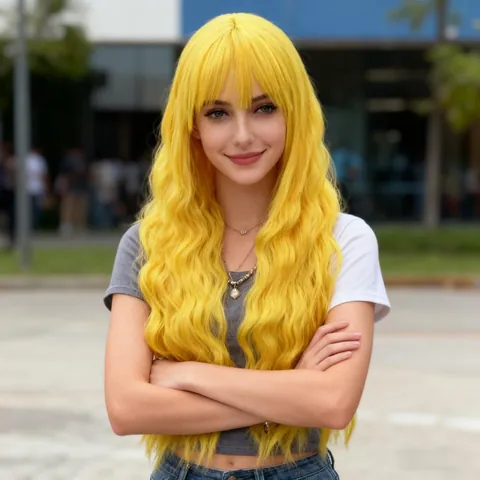 Perruque Synthétique Longue Ondulée Avec Frange Pour Femmes Fibre Haute Température Cheveux Résistants À La Chaleur Pour Fête Cosplay