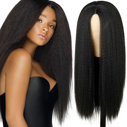 Μακριά Συνθετική Περούκα Yaki Ίσιο Kinky Straight για Γυναίκες Φυσικό Μαύρο Ίνα Υψηλής Θερμοκρασίας Ανθεκτική στη Θερμότητα