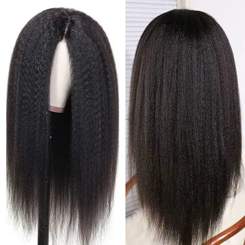 Parrucca Sintetica Lunga Yaki Liscia Kinky Straight per Donna Nero Naturale Fibra ad Alta Temperatura Resistente al Calore