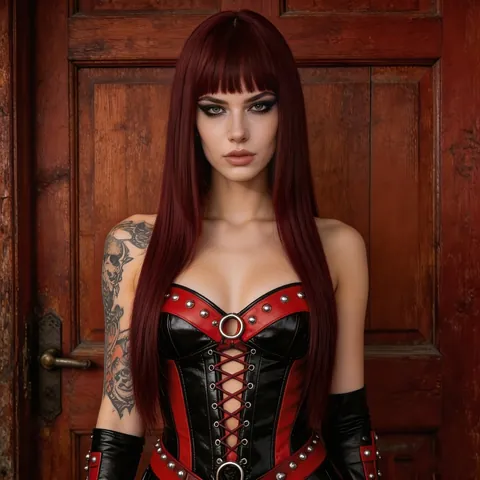 Perruque Longue Lisse en Cheveux Synthétiques Avec Frange Résistante à la Chaleur Rouge Vin Noir Or Rose pour Femme Cosplay