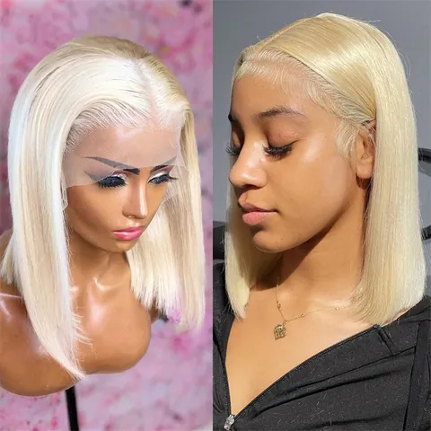 Blonde Lace Front Bob Wig For Women Short Straight 613 Synthetic Hair Heat Resistant Glueless Middle Part Daily Party Wig