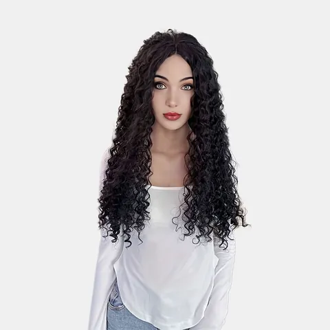 Μακριά Περούκα Lace Front Deep Wave Συνθετική Ίνα Υψηλής Θερμοκρασίας Μαύρη Σγουρή Περούκα Χωρίς Κόλλα Για Αφρικανές Γυναίκες Καθημερινά