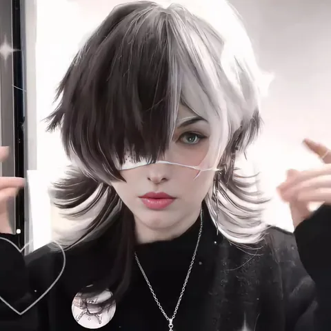 Perruque Courte Lisse Bicolore Noir Et Blanc Avec Frange Cosplay Anime Halloween Gothique Fibre Synthétique Résistante À La Chaleur