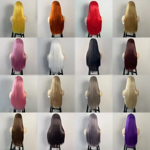 Long Straight Synthetic Wig With Flat Bangs Heat Resistant Fiber Colorful Hair For Women Cosplay Daily Use Full Machine Made Wig