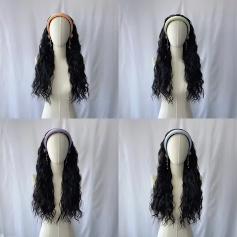 Long Water Wave Headband Wig For Women Synthetic High Temperature Fiber Large Wave Curly Hairpiece Vintage Retro Daily Party Hair Extensions