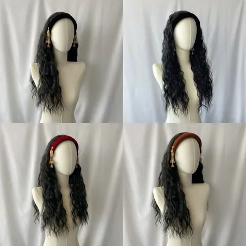 Women Long Water Wave Headband Wig Synthetic High Temperature Fiber Hairpiece With Velvet Headband Ethnic Style Jhumka Pendants