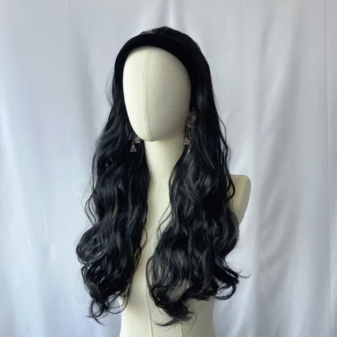 Bohemian Retro Headband Wig For Women Long Curly Hairpiece Integrated Velvet Headband With Gold Silver Bell Pendants Hair