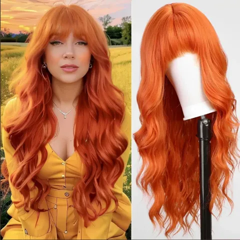 Long Wavy Wig With Bangs High Temperature Synthetic Fiber Heat Resistant Curly Hair Wig For Women Cosplay Daily Use