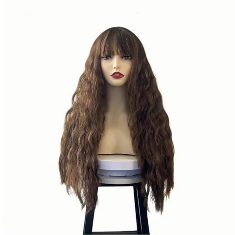 Long Curly Wavy Wig With Bangs For Women High Temperature Fiber Natural Water Wave Synthetic Hair Daily Party Machine Made Headwear