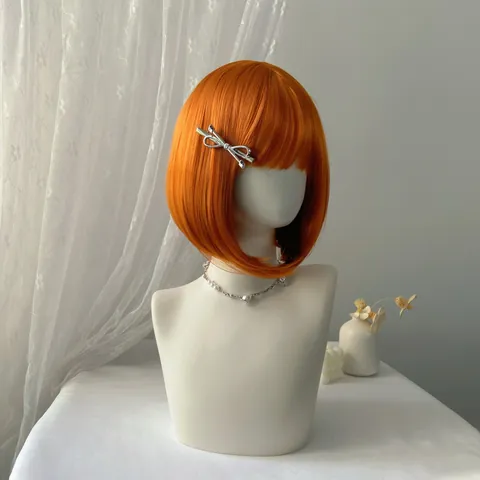 Short Straight Bob Wig With Bangs High Temperature Synthetic Fiber Heat Resistant Hair For Women Cosplay Daily Use