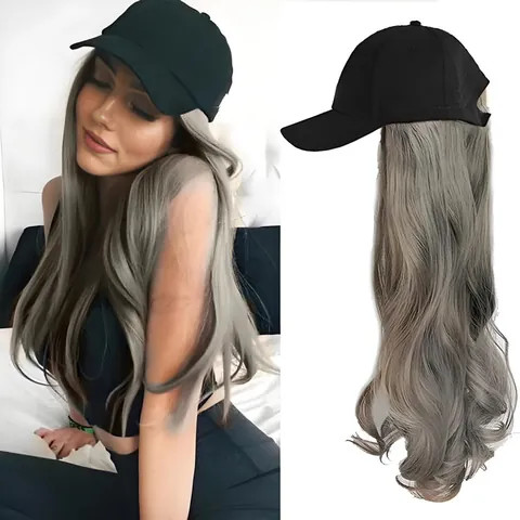 Women Baseball Cap With Long Wavy Curly Hair Wig Synthetic High Temperature Fiber Integrated Hat Extension For Daily Use