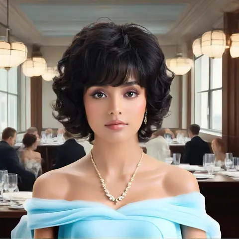 Women's Short Curly Synthetic Wig Heat Resistant Fiber Side Bangs Full Machine Made Daily Natural Wig For Middle-Aged Mother