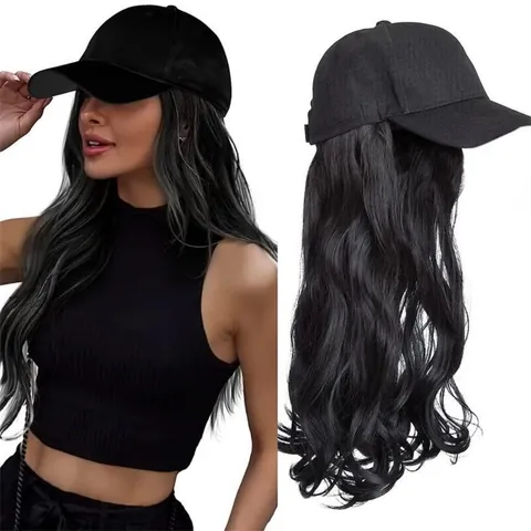 Women Baseball Cap With Long Wavy Curly Hair Wig Synthetic High Temperature Fiber Integrated Hat Extension For Daily Use