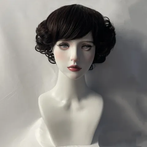 Women's Short Curly Synthetic Wig Heat Resistant Fiber Side Bangs Full Machine Made Daily Natural Wig For Middle-Aged Mother