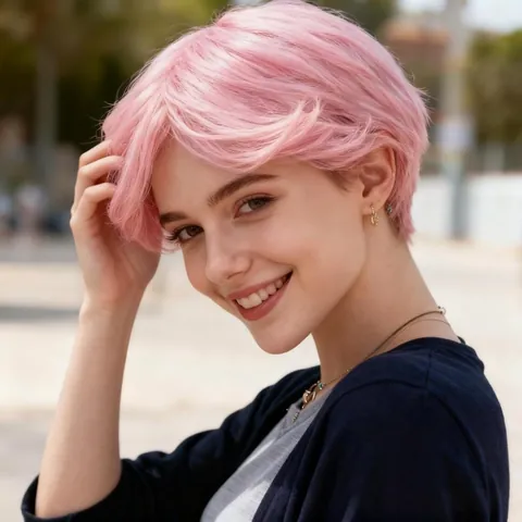 Parrucca Bob Corta Liscia da Donna Riga in Mezzo Fibra Sintetica ad Alta Temperatura Posticcio Naturale per Ogni Giorno Festa
