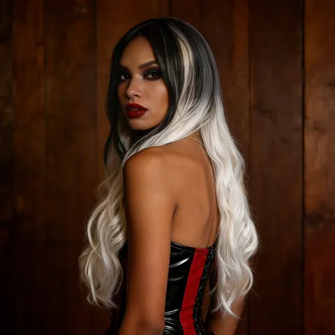 Parrucca da Donna Lunga Ondulata Riccia Ombre Fibra ad Alta Temperatura Grandi Onde Capelli Sintetici Riga Centrale Moda