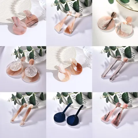 Women's Fashion Geometric Acrylic Drop Earrings Handmade Marbled Resin Earrings With Stainless Steel Earring Post Jewelry