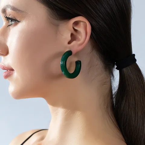 Vintage C-Shape Acrylic Hoop Earrings For Women French Elegant Marble Texture Resin Stud Earrings With Stainless Steel Post Jewelry