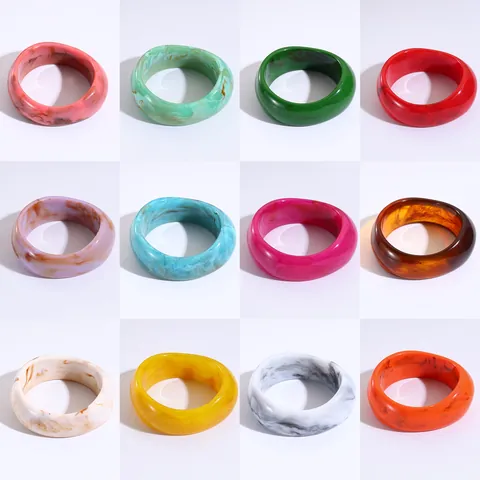 Bracelet Jonc Large en Résine Vintage pour Femmes Couleur Macaron Motif Marbre Bracelet Acrylique Bijoux Géométriques