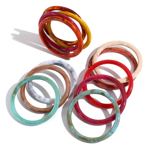 Bracelet Jonc en Résine Marbrée Rétro pour Femmes Motif Pierre Vintage Poli Rond Bijoux de Mode Minimalistes