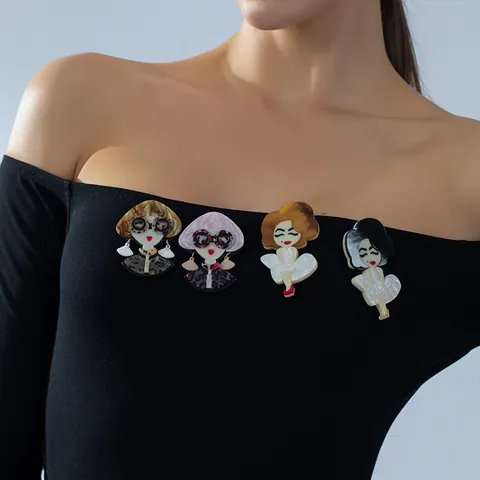 Handmade Acrylic Cartoon Character Brooch Pin Vintage Pop Art Figure Badge For Women Clothing Bag Decoration Accessory