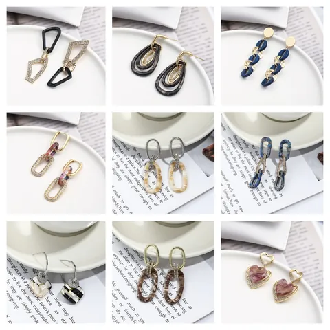 Boucles d'Oreilles en Alliage Acrylique Vintage Français Avec Tige en Acier Inoxydable Motif de Marbre Écaille de Tortue Cœur Bijoux Femme Élégants