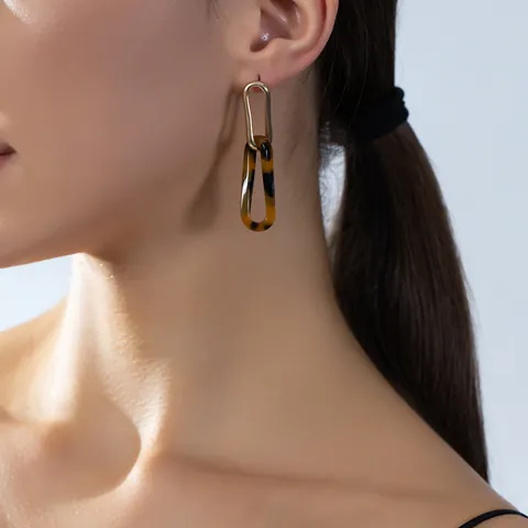 Vintage Acetate Tortoiseshell Geometric Shell Flower Drop Stud Earrings For Women Stainless Steel Earring Post Jewelry