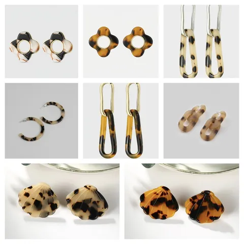 Vintage Acetate Tortoiseshell Geometric Shell Flower Drop Stud Earrings For Women Stainless Steel Earring Post Jewelry
