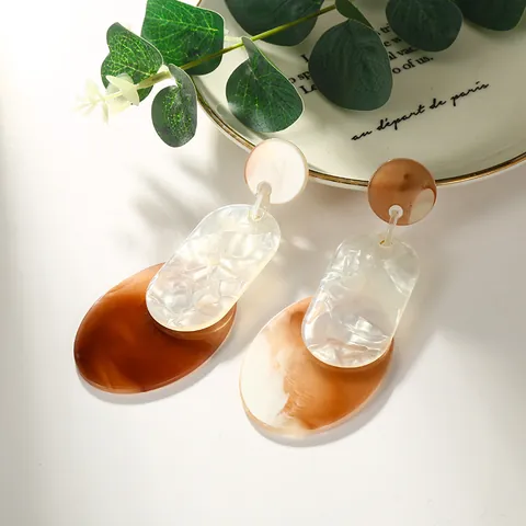 Vintage Geometric Resin Acrylic Marble Tortoiseshell Drop Earrings With Stainless Steel Earring Post For Women Elegant Jewelry