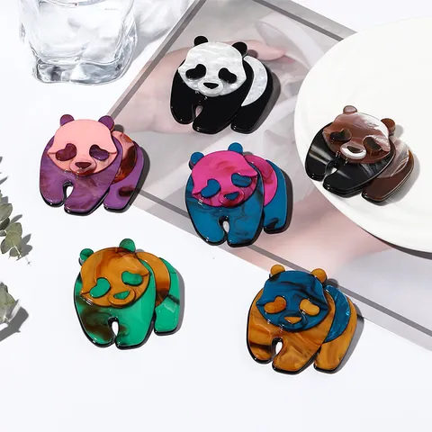 Cute Cartoon Panda Brooch Acrylic Marble Texture Animal Pin For Backpack Clothes Decoration Splicing Style Jewelry Gift Unisex