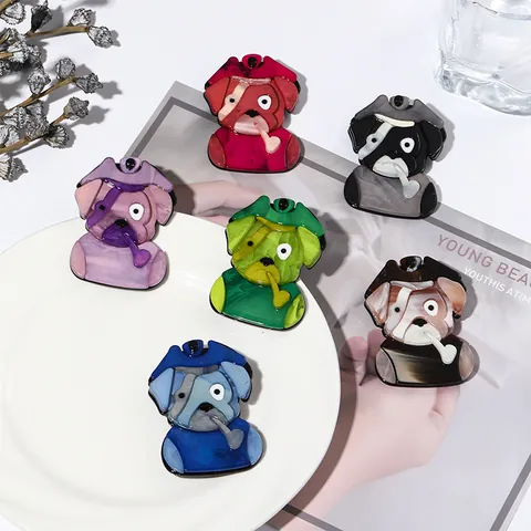 Cartoon Pirate Dog Acrylic Brooch For Unisex Cute Animal Bulldog Pin With Marble Texture Suit Lapel Decoration Jewelry