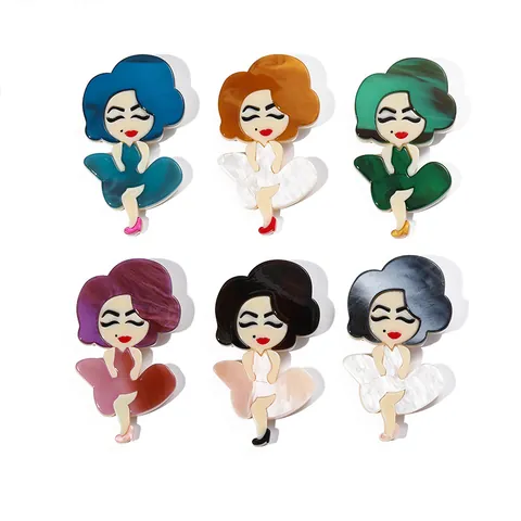 Handmade Acrylic Cartoon Character Brooch Pin Vintage Pop Art Figure Badge For Women Clothing Bag Decoration Accessory