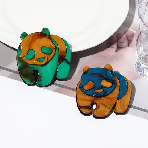 Cute Cartoon Panda Brooch Acrylic Marble Texture Animal Pin For Backpack Clothes Decoration Splicing Style Jewelry Gift Unisex