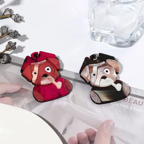 Cartoon Pirate Dog Acrylic Brooch For Unisex Cute Animal Bulldog Pin With Marble Texture Suit Lapel Decoration Jewelry