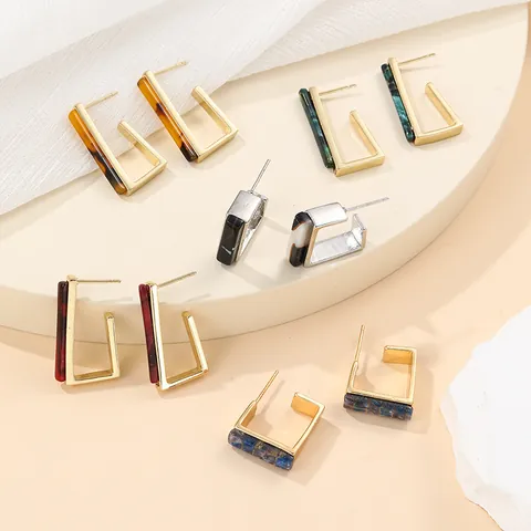 Fashion Acrylic Geometric Stud Earrings For Women Stainless Steel Earring Post Resin Marble Tortoiseshell Pattern Jewelry Gift