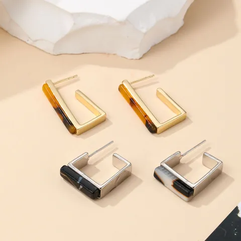 Fashion Acrylic Geometric Stud Earrings For Women Stainless Steel Earring Post Resin Marble Tortoiseshell Pattern Jewelry Gift