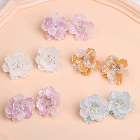 Korean Style Acrylic Flower Stud Earrings With Stainless Steel Earring Post Fresh Sweet Floral Petal Dangle Jewelry For Women