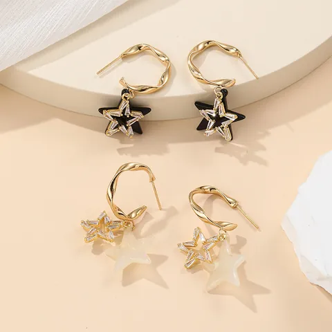 Elegant Star Drop Earrings With Stainless Steel Earring Post Acrylic Cubic Zirconia Gold Plated Rhinestone Women Jewelry