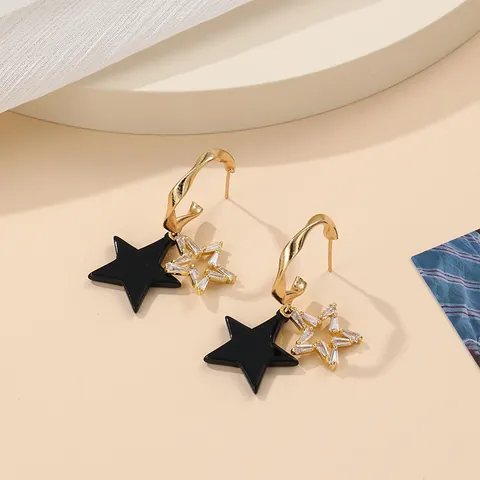 Elegant Star Drop Earrings With Stainless Steel Earring Post Acrylic Cubic Zirconia Gold Plated Rhinestone Women Jewelry