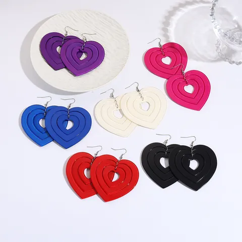 Boucles d'oreilles Clous Géométriques en Acrylique Surdimensionnées Multi-couches Évidées Cœur Étoile pour Femmes Bijoux