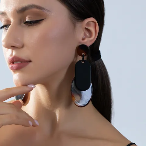 Vintage Geometric Resin Acrylic Marble Tortoiseshell Drop Earrings With Stainless Steel Earring Post For Women Elegant Jewelry