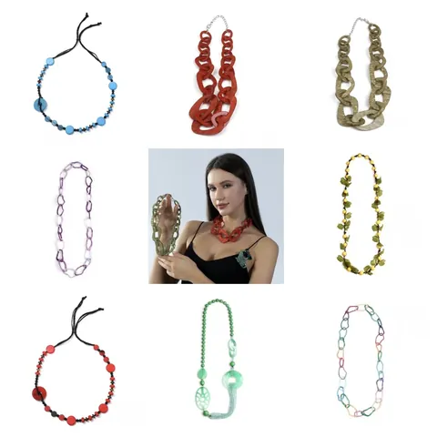 Collier Pendentif Géométrique en Acrylique Motif d'Eau Vintage pour Femme Collier Long Chaîne en Résine Bohème Fait à la Main Bijoux de Mode
