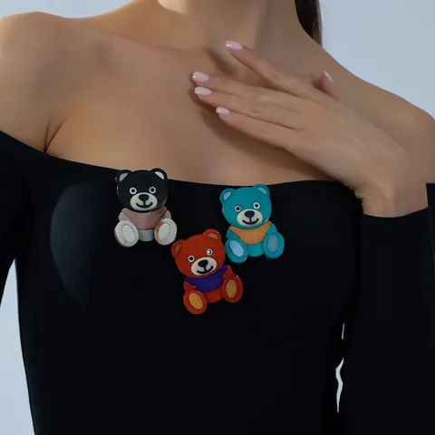 Cute Cartoon Acrylic Bear Brooch Pin For Women Fashion Marble Texture Animal Shaped Clothes Accessory Gift Decoration