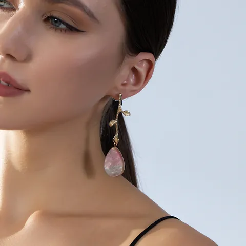 Boucles d'Oreilles Pendantes Branche Vintage Avec Tige en Acier Inoxydable Élégantes Gouttes en Acrylique à Ondulation d'Eau Pour Femme Bijoux Mode Cadeau