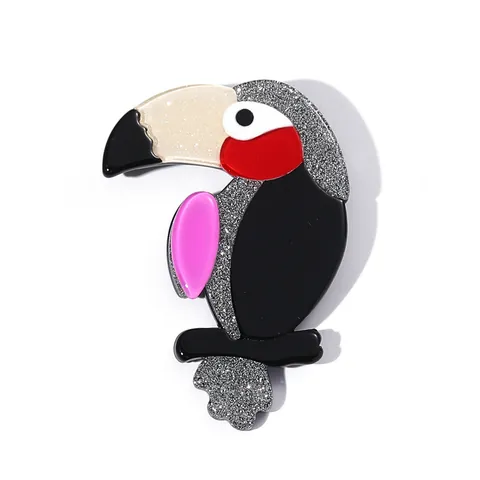 Spilla in Acrilico con Uccello Tucano Vintage Francese per Donna Spilla da Risvolto Animale Cartone Animato Gioiello Abbigliamento Fatto a Mano Marmorizzato Glitter Regalo